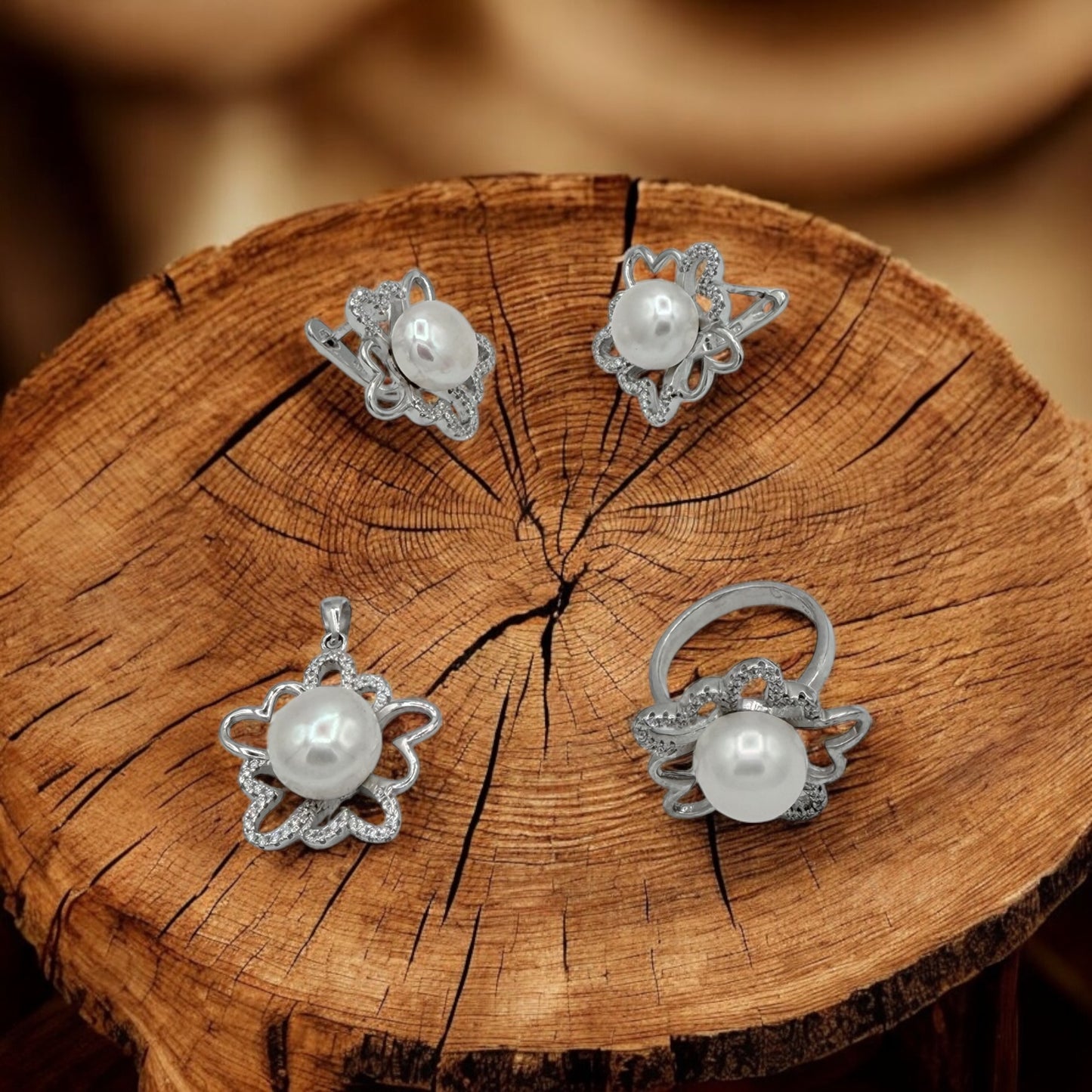 925 Sterling silver half set (ring -earring- pendant)
