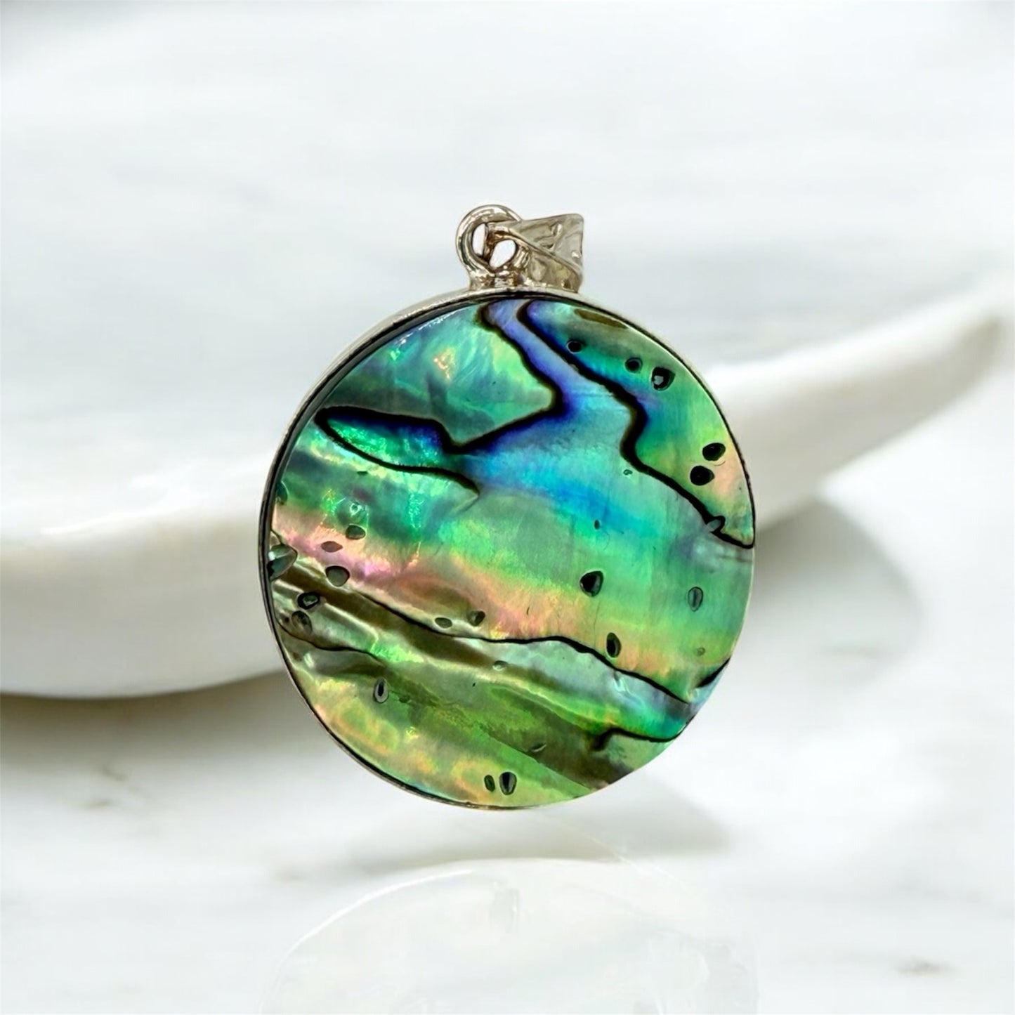 925 Sterling silver inlaid with Natural abalone seashell