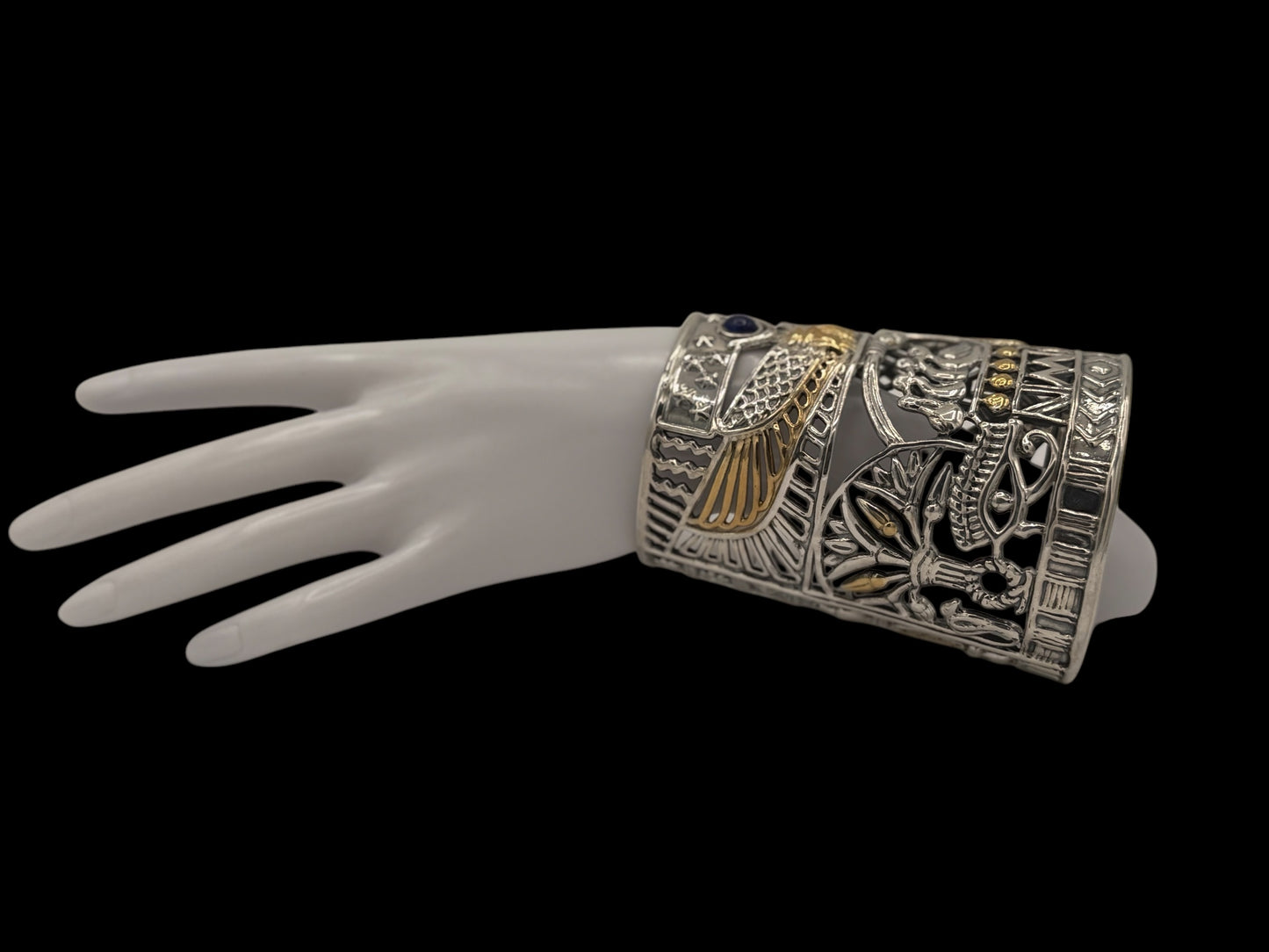 925 Sterling Silver hand cuff pharaoh Queen hand cuff, yellow is gold plated