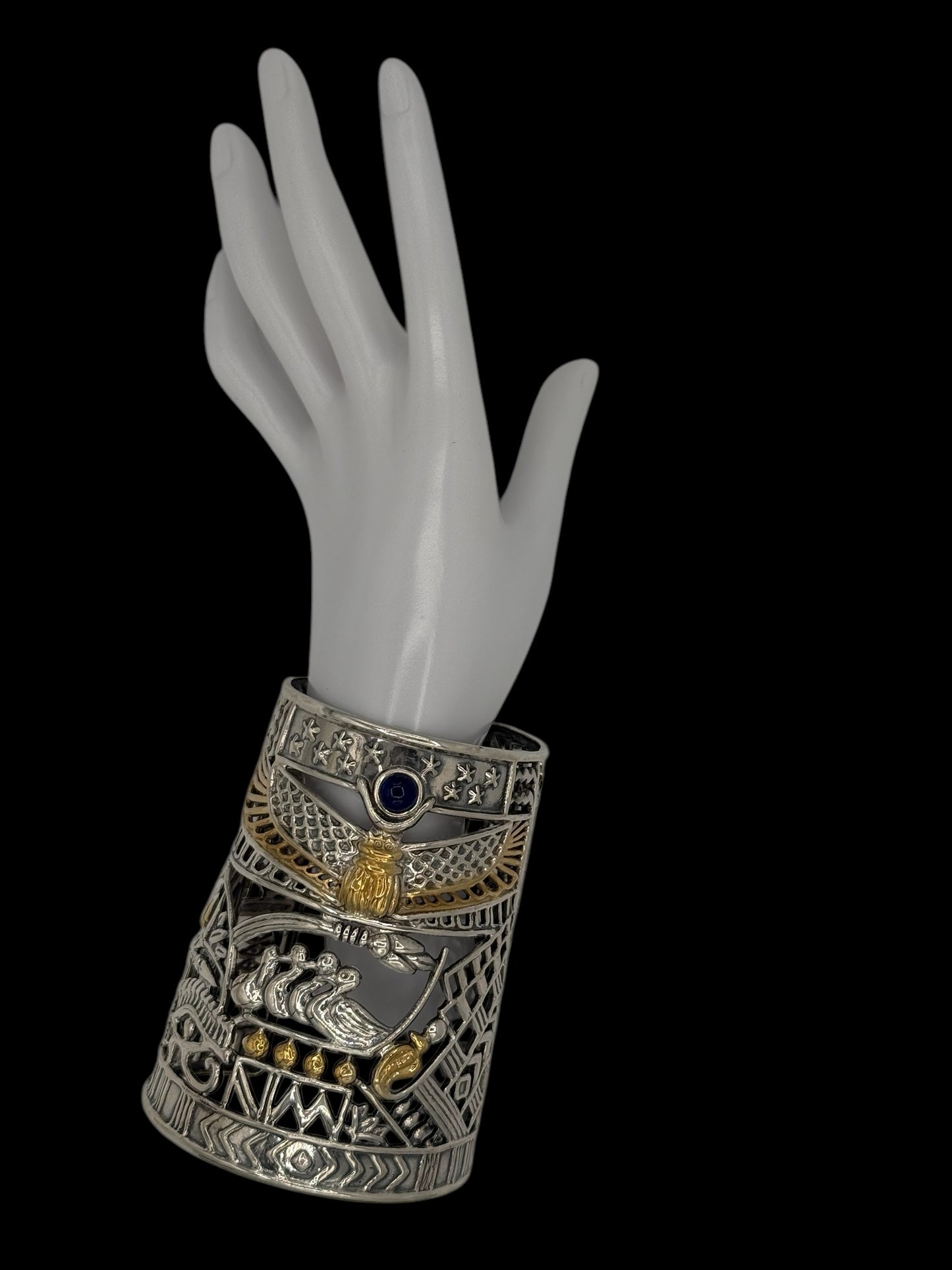 925 Sterling Silver hand cuff pharaoh Queen hand cuff, yellow is gold plated