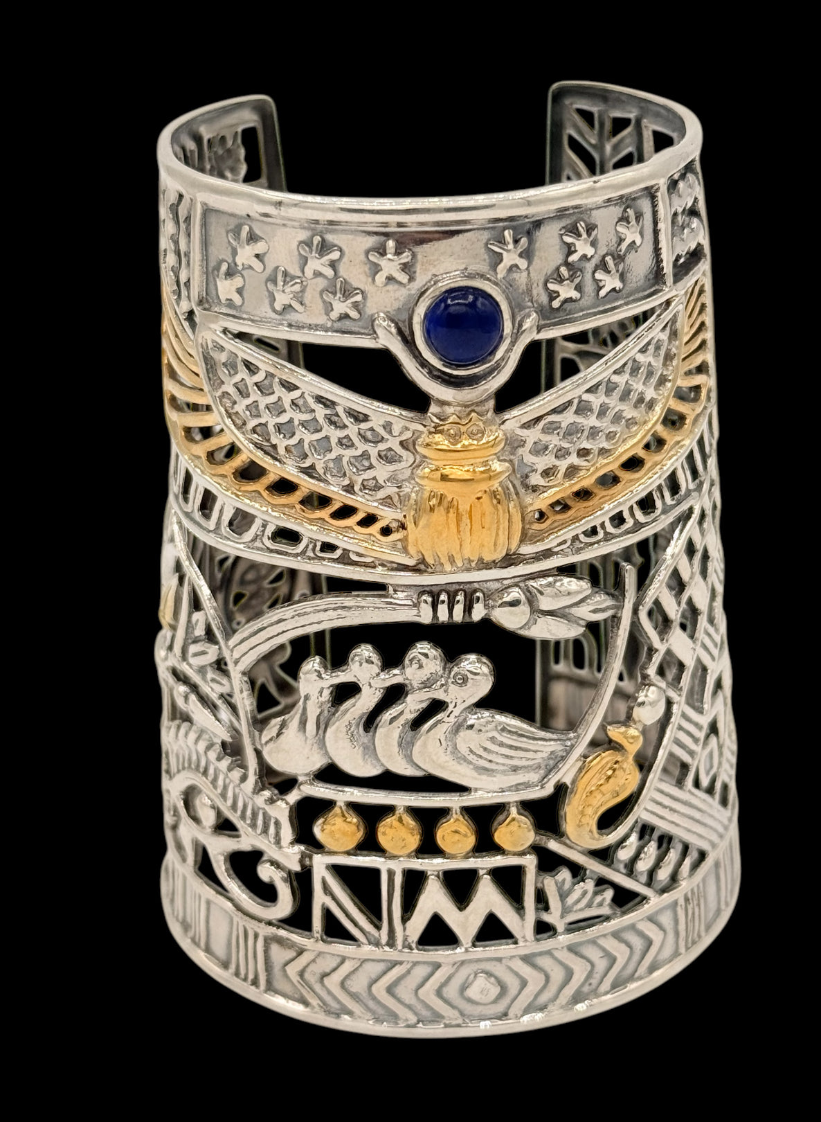 925 Sterling Silver hand cuff pharaoh Queen hand cuff, yellow is gold plated