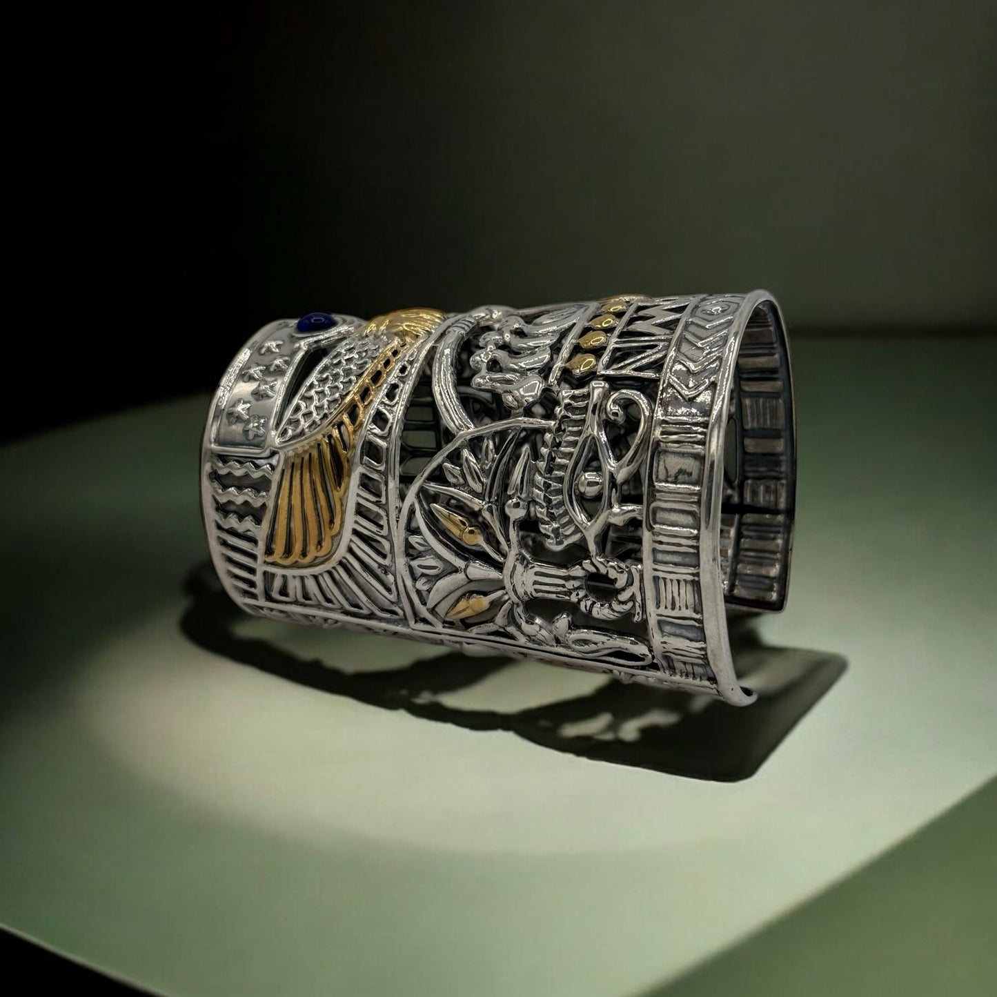 925 Sterling Silver hand cuff pharaoh Queen hand cuff, yellow is gold plated