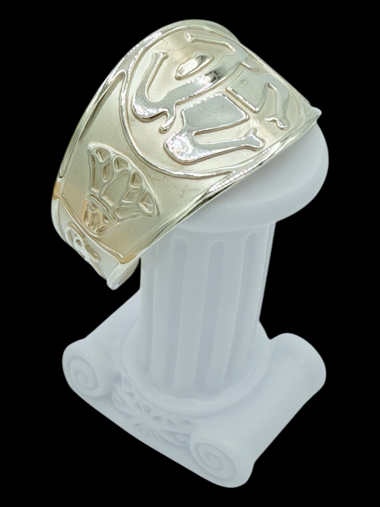 925 Sterling Silver hand cuff,engraved is Egyptian pharaoh scarab