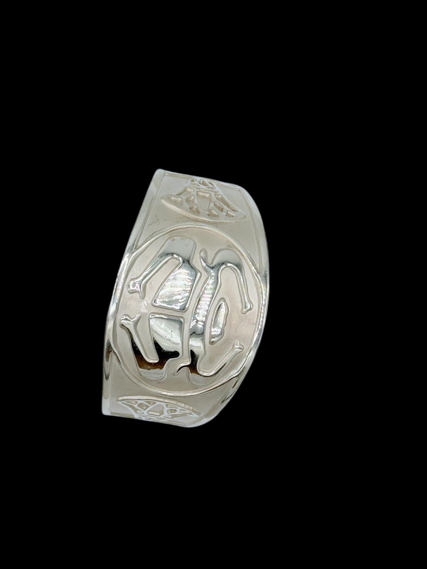 925 Sterling Silver hand cuff,engraved is Egyptian pharaoh scarab