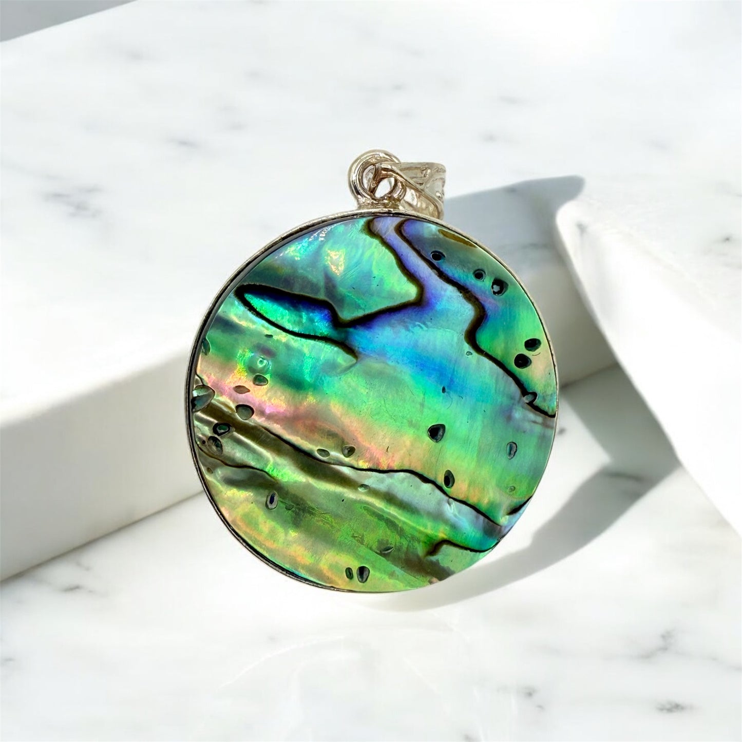 925 Sterling silver inlaid with Natural abalone seashell