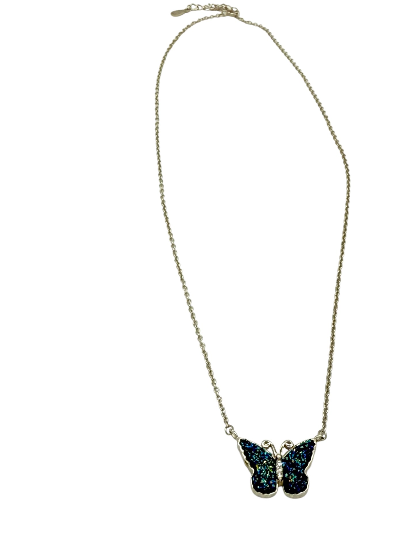 925 Sterling silver butterfly, Shining blue color is artificial imitation for Opal