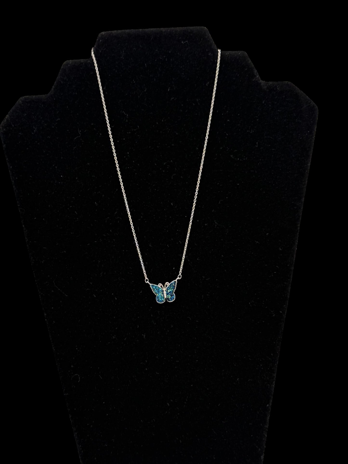 925 Sterling silver butterfly, Shining blue color is artificial imitation for Opal