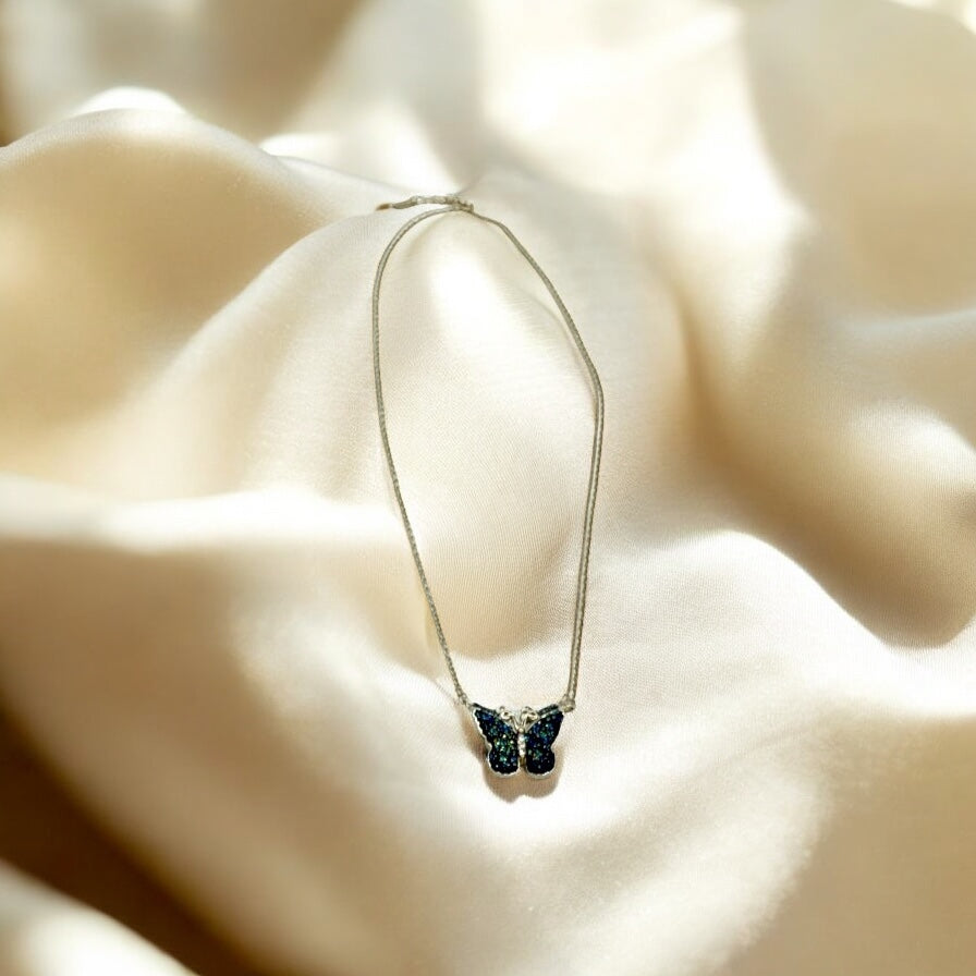 925 Sterling silver butterfly, Shining blue color is artificial imitation for Opal