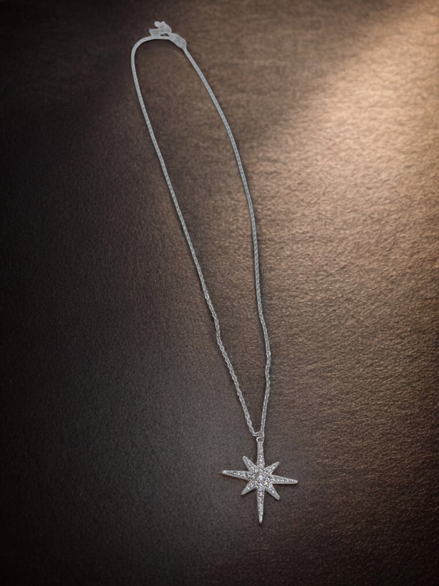 925 Sterling Silver Pendant Necklace star Inlaid with simulated diamonds