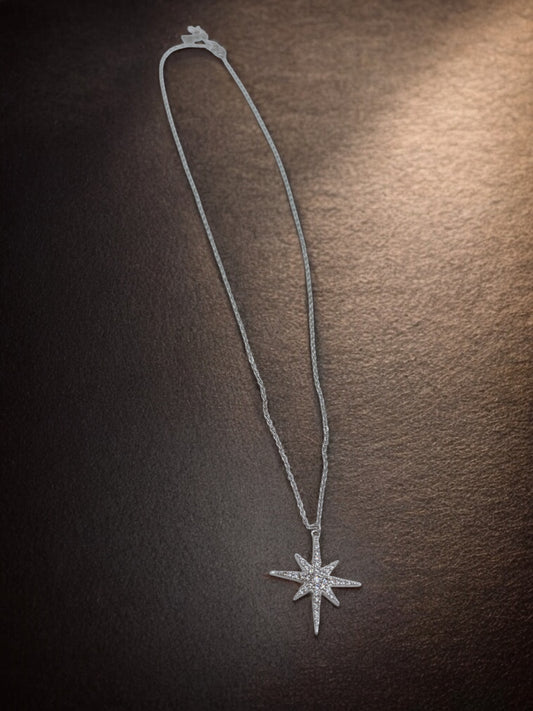 925 Sterling Silver Pendant Necklace star Inlaid with simulated diamonds