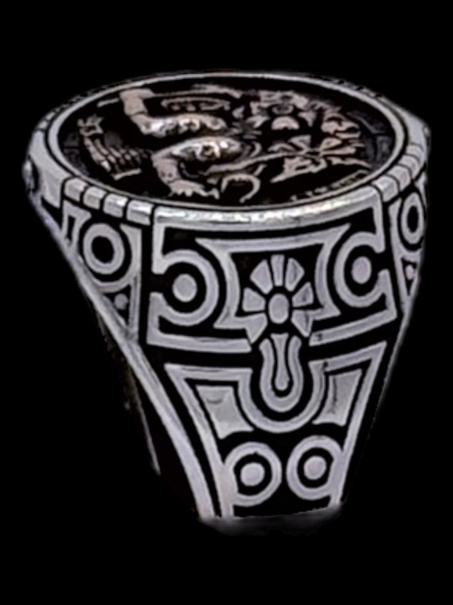 Hand made Sterling silver unisex ring featuring a pyramid and Egyptian Gods for protection