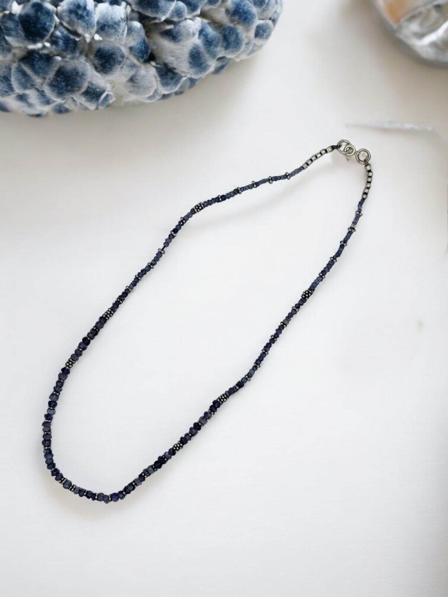 Natural blue sapphire Necklace, hand made beaded
