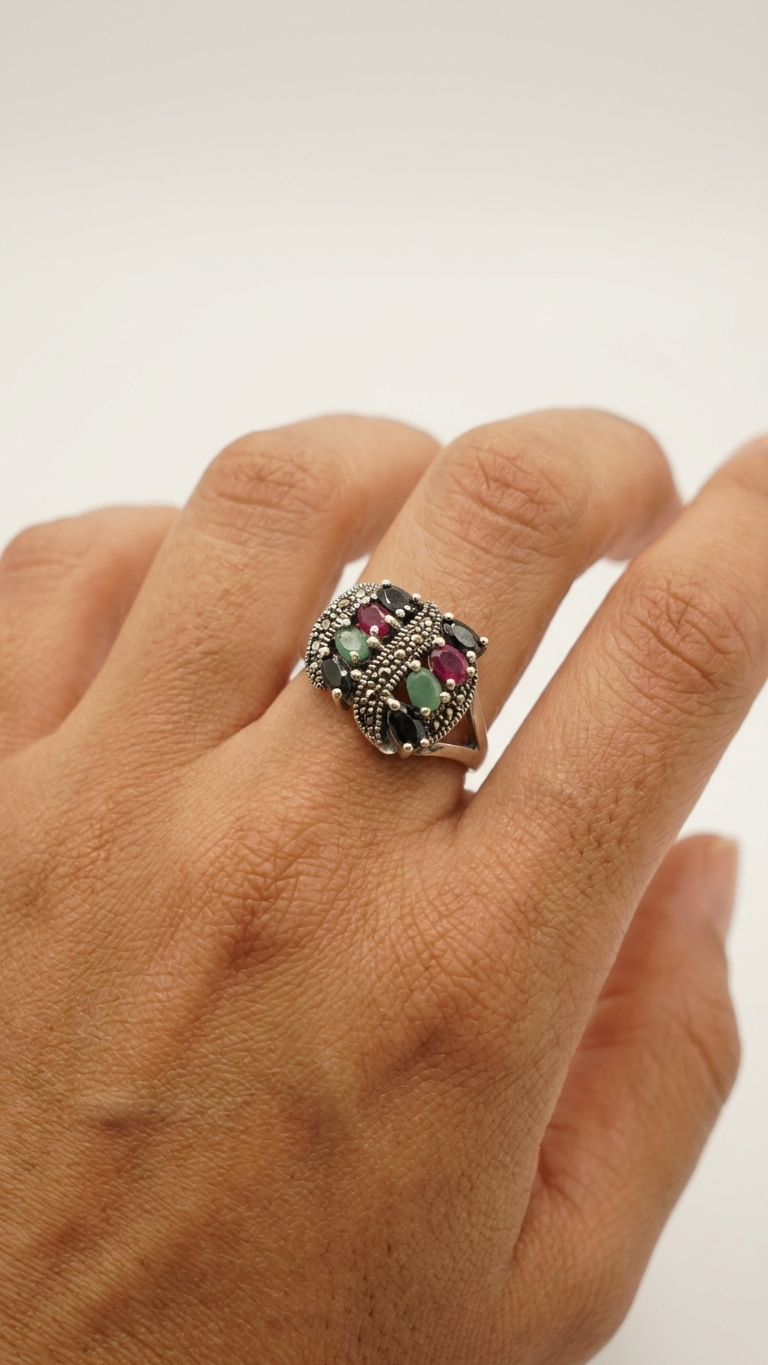 Multi-Gemstone 925 Sterling Silver Ring