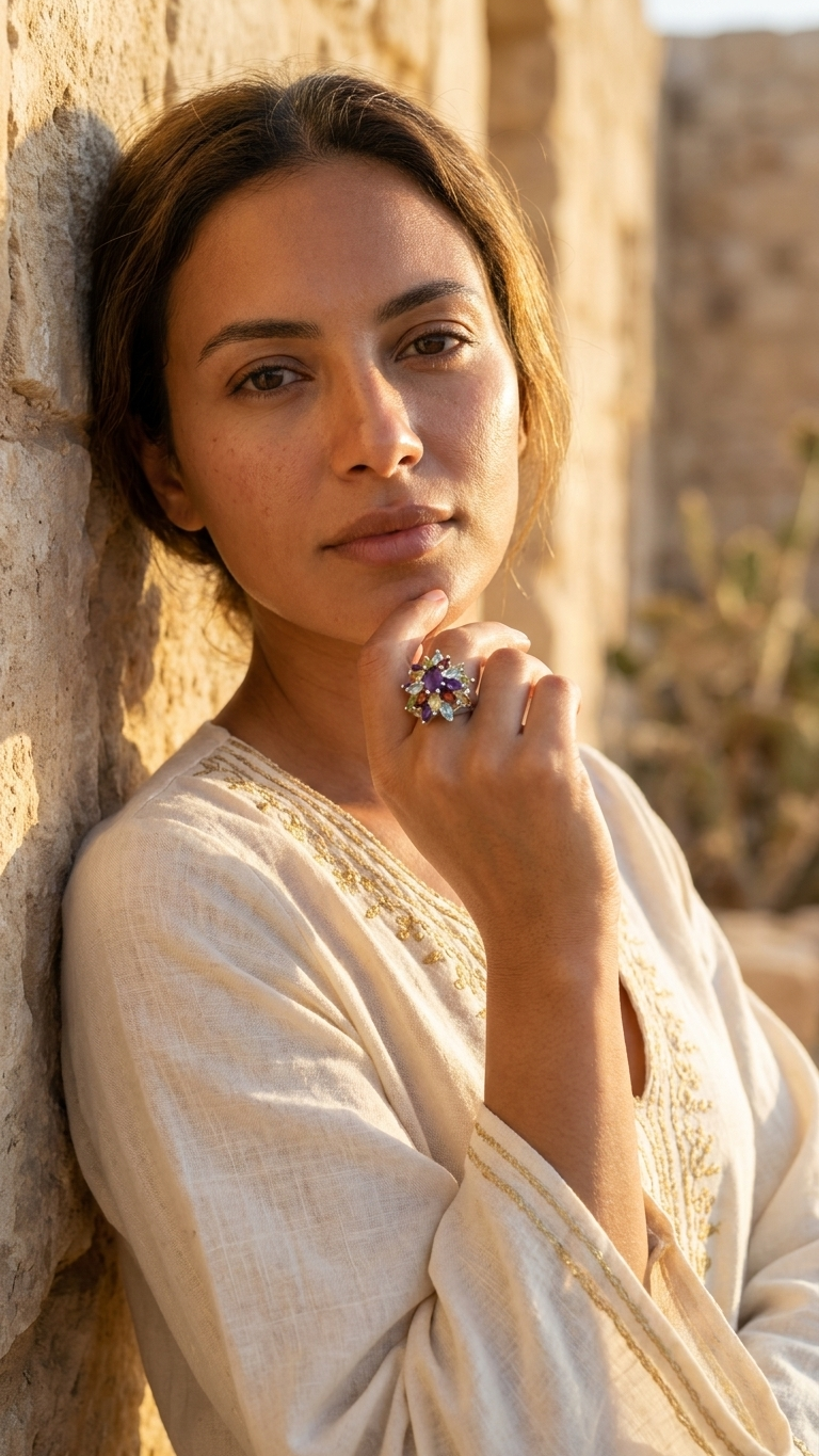 Sterling Silver Multi Stone Ring, Natural Gemstone Cluster Statement Ring