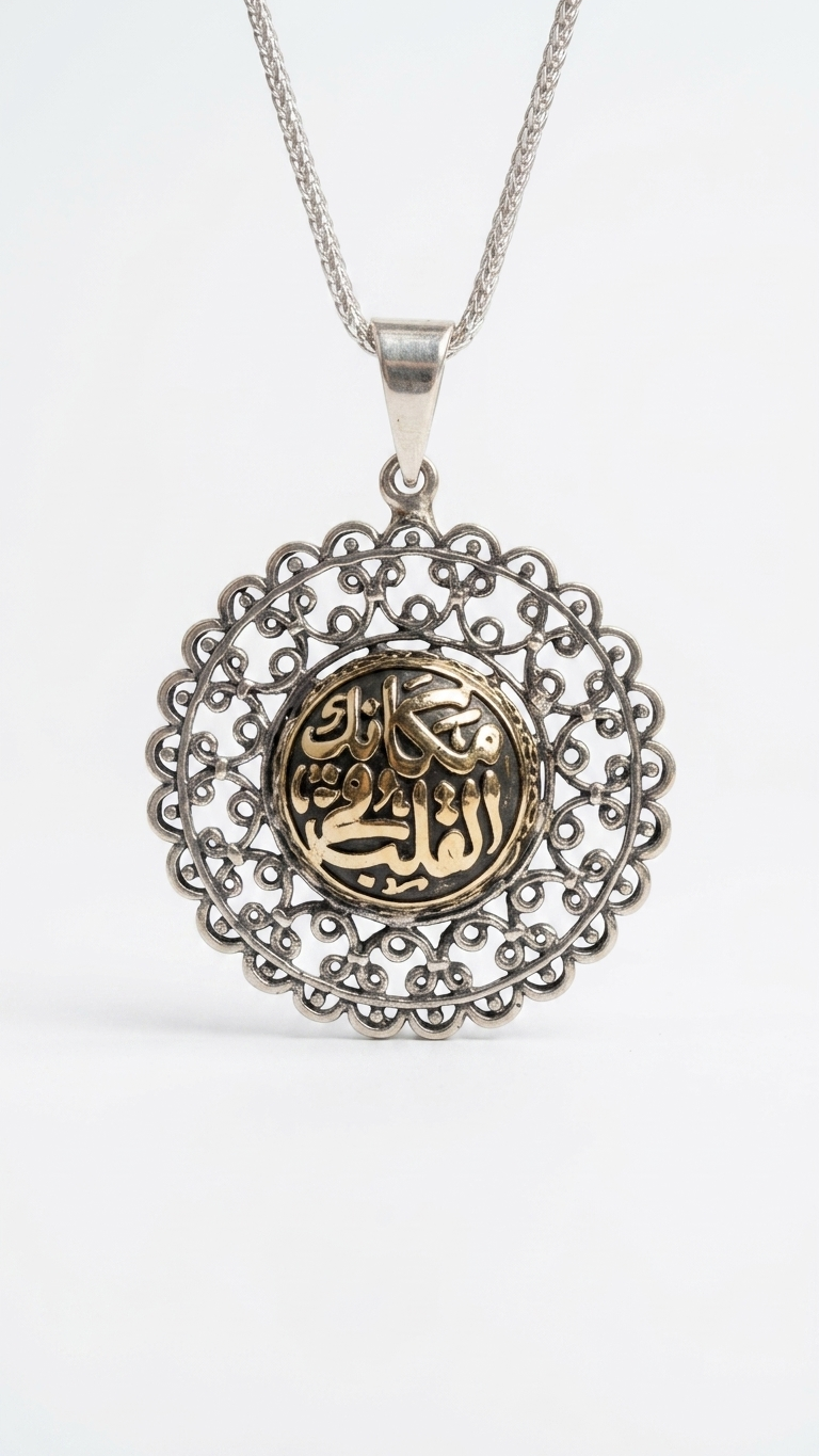 Exquisite sterling silver Arabic poetry pendant.