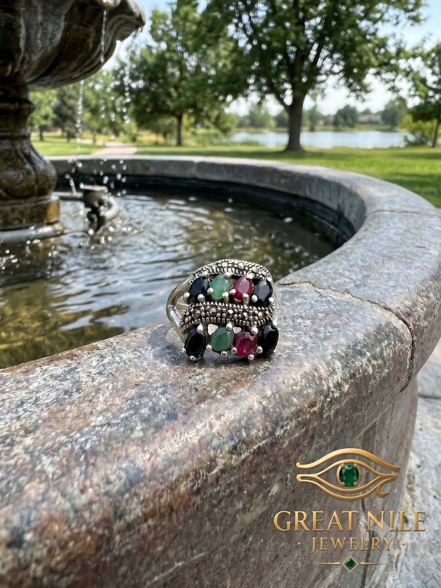 Multi-Gemstone 925 Sterling Silver Ring