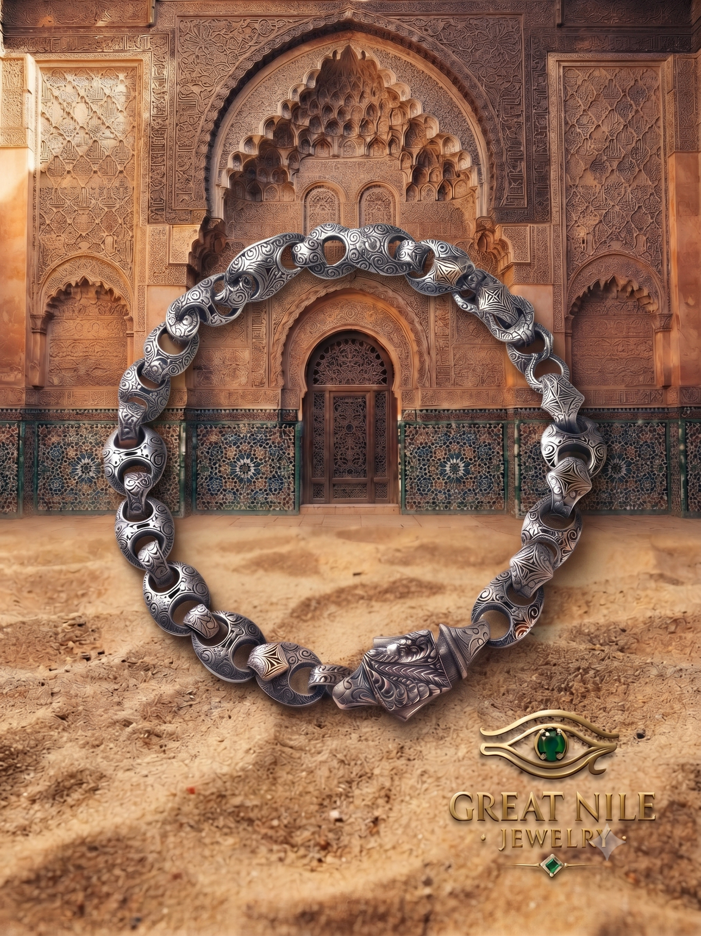 Men's Sterling Silver Link Bracelet | Ornate Vintage Style Men's Jewelry by Great Nile Jewelry