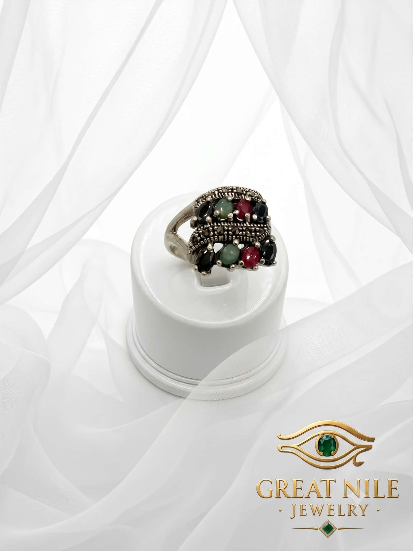 Multi-Gemstone 925 Sterling Silver Ring