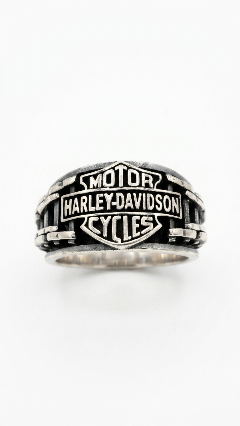 Sterling Silver Harley-Davidson Motorcycle Ring, Biker Jewelry, Unisex Bold Statement Ring, Vintage Style Motorbike Band.