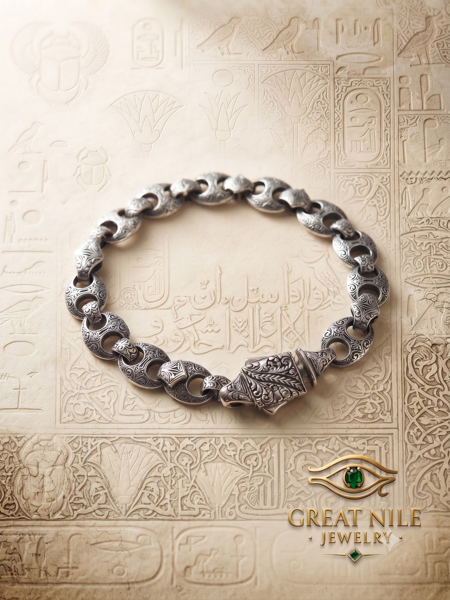 Men's Sterling Silver Link Bracelet | Ornate Vintage Style Men's Jewelry by Great Nile Jewelry