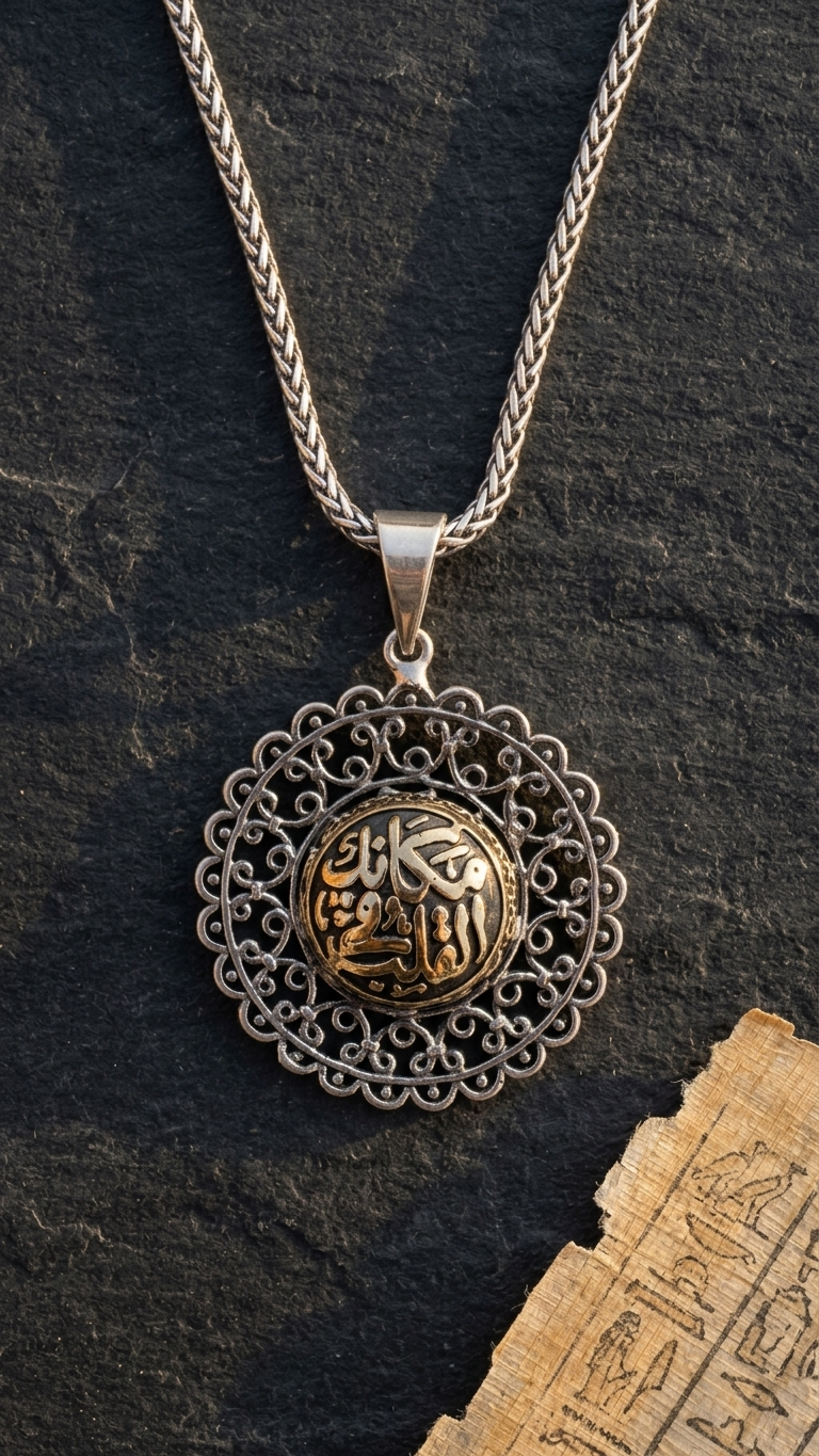 Exquisite sterling silver Arabic poetry pendant.