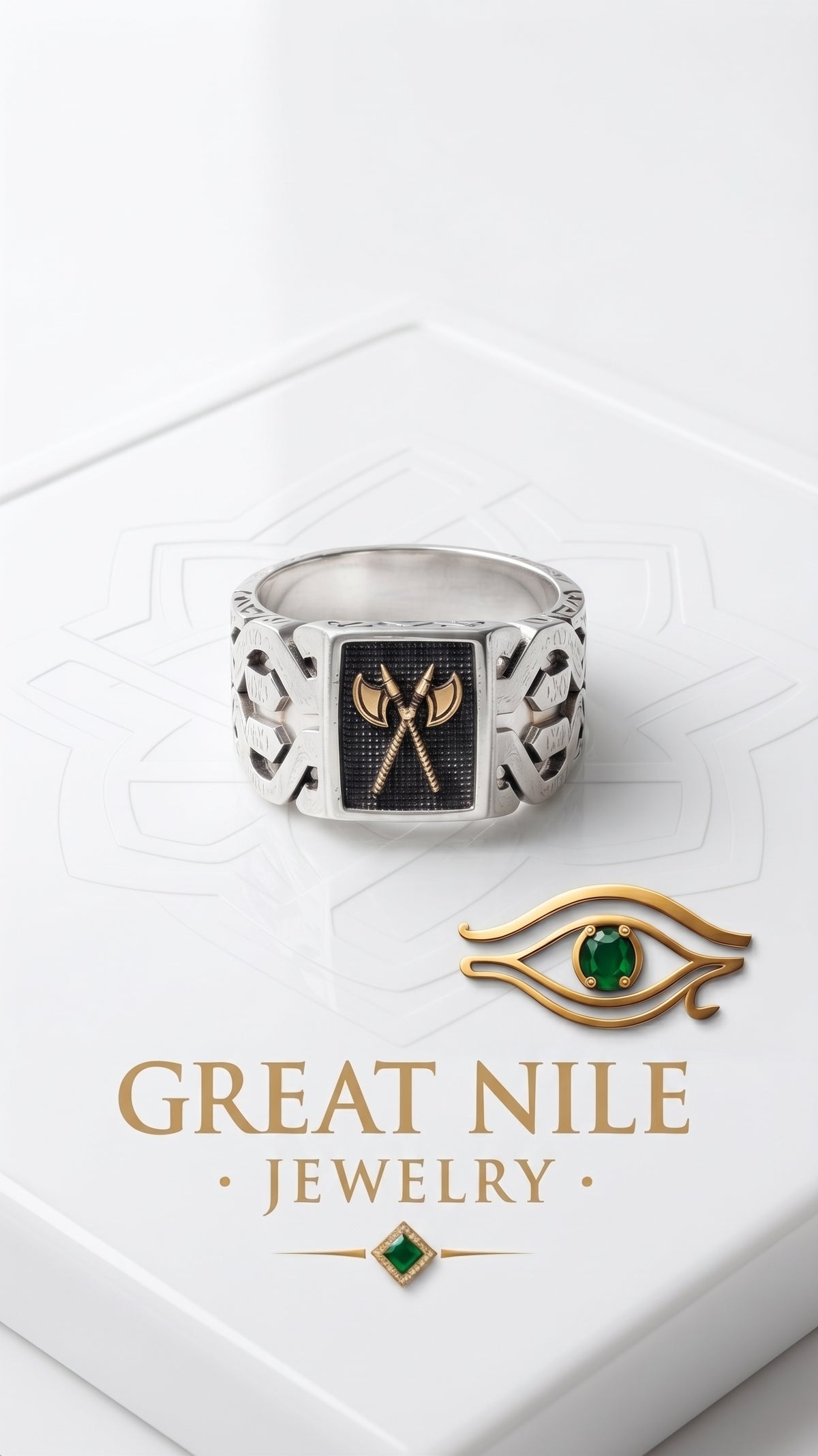 Men's Viking Battle Axe Signet Ring – Two-Tone Geometric Nordic Statement Ring in Handcrafted 925 Sterling Silver .size 11 US