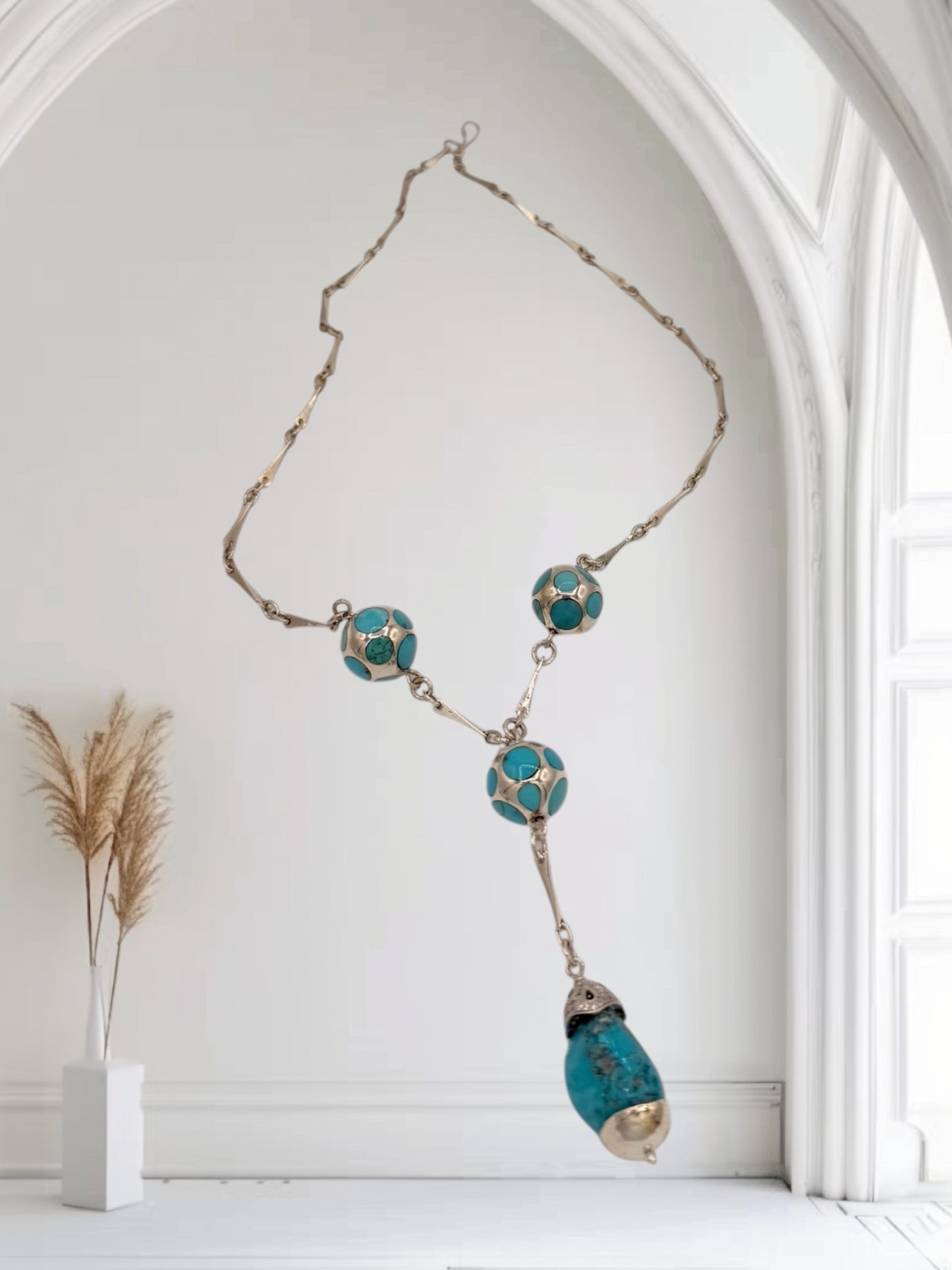 925 Sterling silver unique piece inlaid with natural turquoise from Egypt.