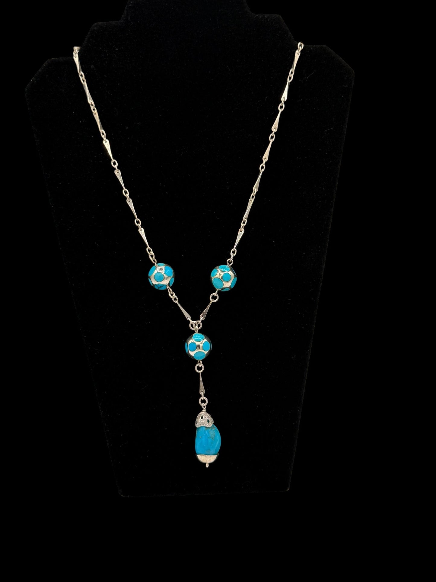 925 Sterling silver unique piece inlaid with natural turquoise from Egypt.